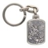 Porte-clés rectangulaire en métal argenté, style vitrail – Hauteur 3 cm, différents saints disponibles.