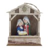 Nativité lumineuse en résine avec cabane bois à poser ou à suspendre H. 14.3 cm.