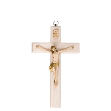 Crucifix en bois clair avec Christ en résine style bois, style bois..