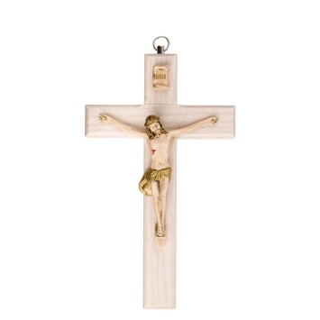 Crucifix en bois clair avec Christ en résine style bois, style bois..