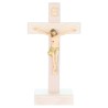 Crucifix en bois clair sur socle avec Christ en resine style bois..