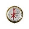 Custode hosties en metal couleur doree plaque metal couleur argentee emaille PAX Ø 5 cm, 2 couleurs.
