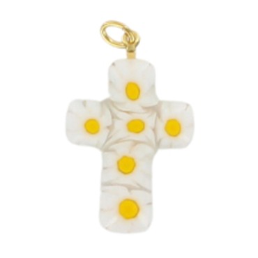 Pendentif croix en veritable verre de Murano H. 3 cm. Livre en boite.