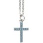 Collier avec chaîne et croix avec des pierres OZ bleu 1.6 cm en acier inoxydable de couleur argentée, L 45 cm ajustable.