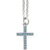 Collier avec chaîne et croix avec des zircons bleu 1.6 cm en acier inoxydable de couleur argentée, L 45 cm ajustable.