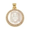 Médaille en laiton de couleur dorée avec coquille naturelle et zircons Ø 2.2 cm. Existe en différents Saints.
