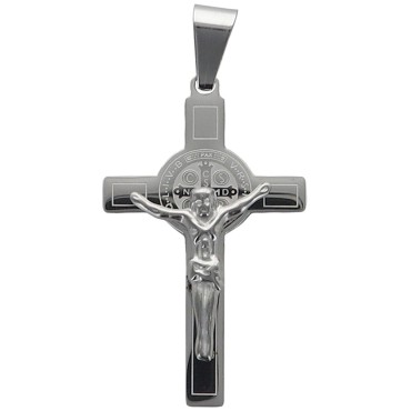 Croix de cou de Saint Benoit en acier inoxydable, H 4.50 cm. Existe de differentes couleurs.