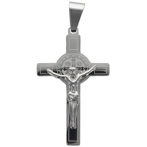 Croix de cou de Saint Benoit en acier inoxydable, H 4.50 cm. Existe de differentes couleurs.