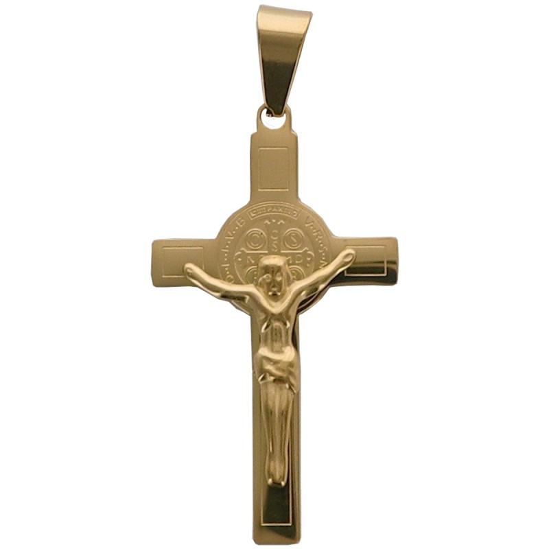 Croix de cou de Saint Benoit en acier inoxydable, H 4.50 cm. Existe de differentes couleurs.