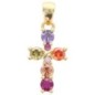 Croix de cou dorée supérieur avec zircons de différentes couleurs, H. 1.6 cm.
