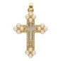 Croix de cou dorée supérieur avec imitation perle, H. 3.4 cm.