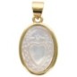 Médaille ovale de L'Ex-Voto, couleur dorée supérieur et coquille naturelle, H. 1.7 cm.