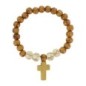 Bracelet sur élastique grains en bois et grains imprimes avec croix Ø 8 mm avec croix bois.