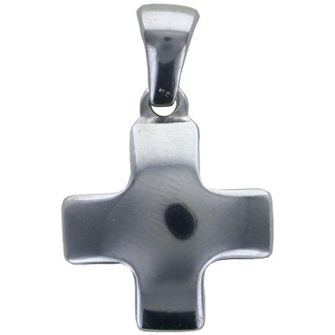 Croix de cou carree et bombee en acier inoxydable, taille 1.5 x 1.5 cm. Existe en differentes couleurs.