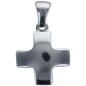 Croix de cou carree et bombee en acier inoxydable, taille 1.5 x 1.5 cm. Existe en differentes couleurs.