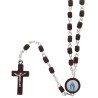 Chapelet sur chaine grains en bois de H. 5 mm. coeur en resine, croix avec Christ metal..