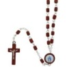 Chapelet sur chaine grains en bois de H. 5 mm. coeur en resine, croix avec Christ metal..