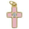 Croix de cou en metal couleur doree emaille avec centre pierres OZ H. 1,5 cm..