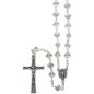 Chapelet grains cristal blanc en forme de croix, Ø 7 mm sur chaine, longueur au cœur 35 cm, croix metal. Livre en boite