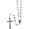Chapelet grains cristal rose en forme de croix, Ø 7 mm sur chaine, longueur au cœur 35 cm, croix métal. Livré en boite