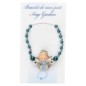 Bracelet sur élastique pour enfant, grains nacrés Ø 4 mm, avec médaille ange bois.