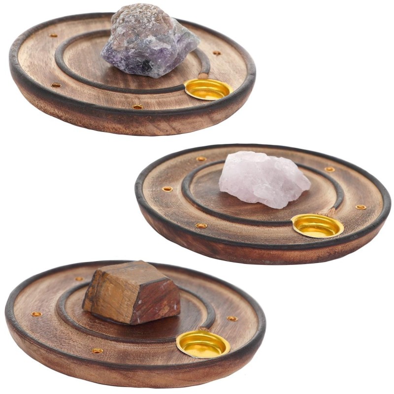 Brule encens en bois pour batonnets ou cones, Ø 10 cm.