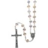 Chapelet grains cristal rose en forme de croix, Ø 7 mm sur chaine, longueur au cœur 35 cm, croix métal. Livré en boite