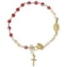 Bracelet en argent 925 °/°° dore, ajustable grains rouge a facettes Ø 3 mm (3 g) avec médaille VM & croix livré en boite..