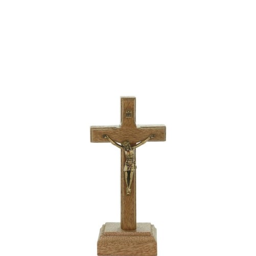 Crucifix à poser ou a accrocher en bois avec Christ en doré antique, avec socle amovible. Plusieurs tailles.