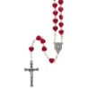 Chapelet grains en verre forme coeur Ø 6 mm sur chaine, croix avec Christ.