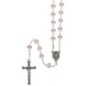 Chapelet grains en verre forme coeur Ø 6 mm sur chaine, croix avec Christ. Differentes couleur
