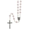 Chapelet grains en verre forme coeur Ø 6 mm sur chaine, croix avec Christ.