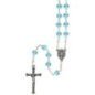 Chapelet grains en verre forme coeur Ø 6 mm sur chaine, croix avec Christ.