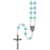 Chapelet grains en verre forme coeur Ø 6 mm sur chaine, croix avec Christ.