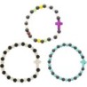 Bracelet sur élastique grains bois de santal et turquoise synthétique, Ø 6 mm avec croix..