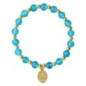 Bracelet sur élastique grains rond en verre Ø 6 mm avec médaille de la V. Miraculeuse de couleur dorée. Différentes couleurs