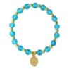 Bracelet sur élastique grains rond en verre Ø 6 mm avec médaille de la V. Miraculeuse de couleur dorée. Différentes couleurs
