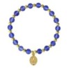 Bracelet sur élastique grains rond en verre Ø 6 mm avec médaille de la V. Miraculeuse de couleur dorée. Différentes couleurs