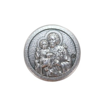 Mini plaque auto Ø 2.5 cm en metal couleur argentee. Plusieurs saints..