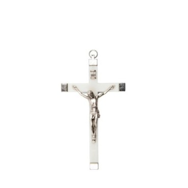Crucifix métal couleur argentée fluorescent avec Christ métal.