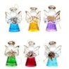 Ange en verre plein coloré avec instrument doré. Boîte individuelle. Présentoir de 12 pièces assorties. H. 5 cm.