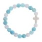 Bracelet élastique, perles jade Mashan naturel et jade blanc, croix en turquoise synthétique Ø 8 mm.