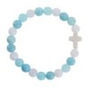 Bracelet élastique, perles jade Mashan naturel et jade blanc, croix en turquoise synthétique Ø 8 mm.