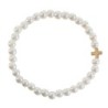 Bracelet sur élastique imitation nacre Ø 5 mm croix laiton doré.
