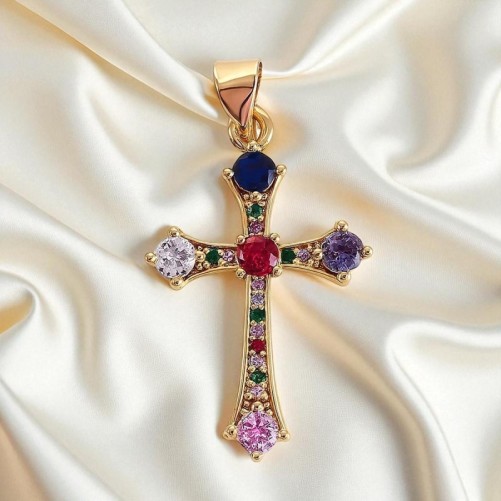 Croix dorée supérieur style baroque H 2.5 cm avec OZ de couleurs