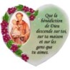 Magnet en résine en forme de coeur H. 6 x 6.5 cm, avec prière pour la maison et résine de diiférents Saints.