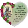 Magnet en résine en forme de coeur H. 6 x 6.5 cm, avec prière pour la maison et résine de diiférents Saints.