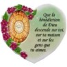 Magnet en résine en forme de coeur H. 6 x 6.5 cm, avec prière pour la maison et résine de diiférents Saints.