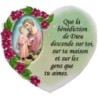 Magnet en résine en forme de coeur H. 6 x 6.5 cm, avec prière pour la maison et résine de diiférents Saints.