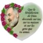Magnet en résine en forme de coeur H. 6 x 6.5 cm, avec prière pour la maison et résine de diiférents Saints.